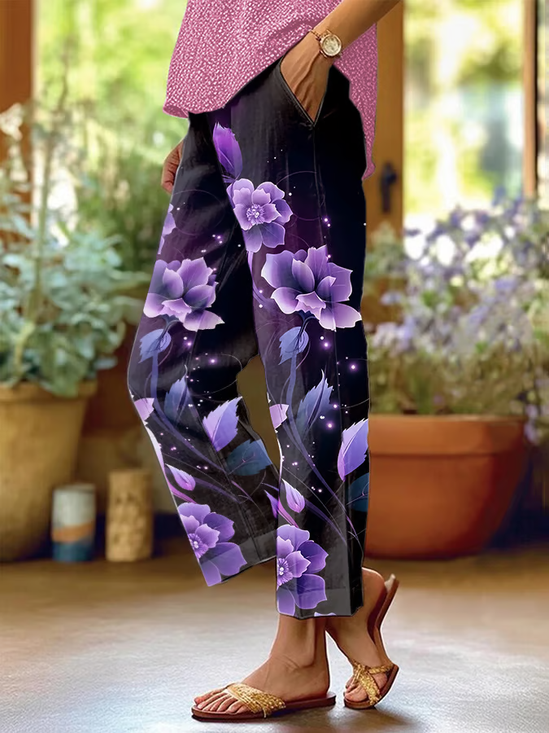 Women Floral Long Pants Casual Spring/Fall Trousers