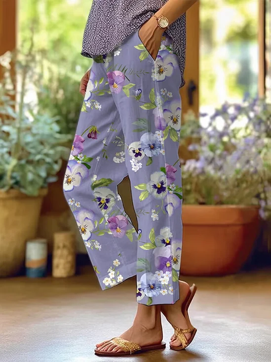 Women Floral Long Pants Casual Spring/Fall Trousers