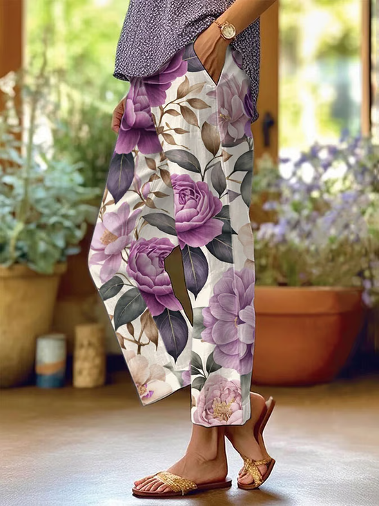 Women Floral Long Pants Casual Spring/Fall Trousers
