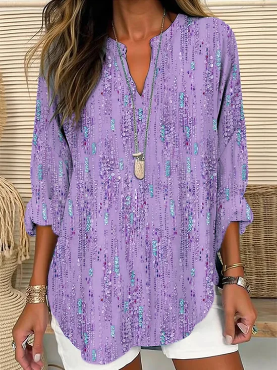 Women Abstract Long Sleeve Blouse Spring/Fall Printing V Neck Daily Casual Top