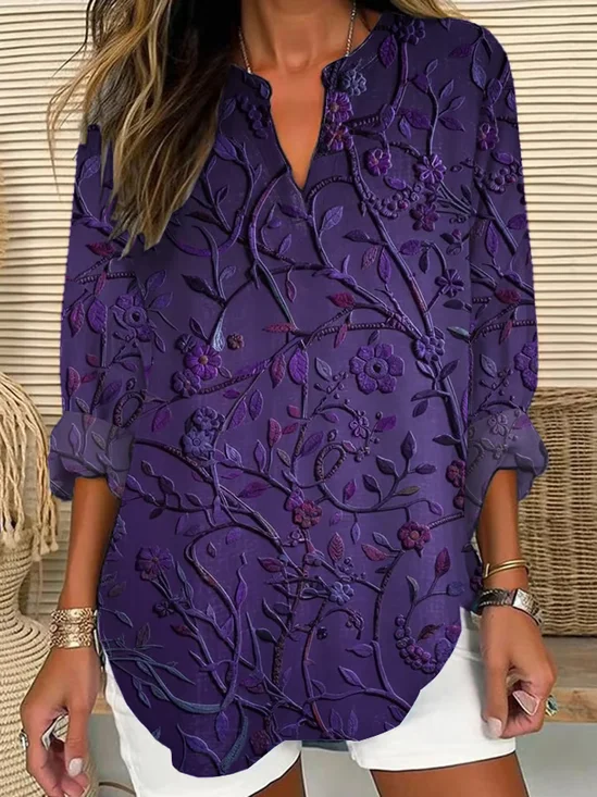 Women Floral Long Sleeve Blouse Spring/Fall Printing V Neck Daily Casual Top