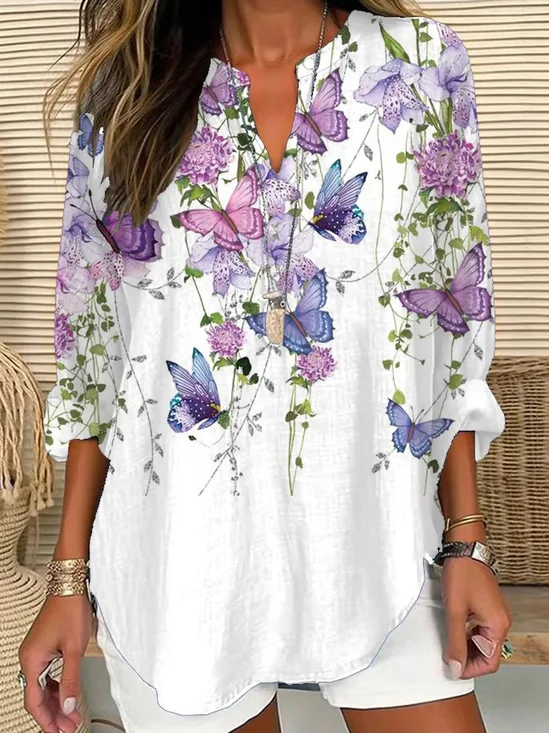 Women Floral Long Sleeve Blouse Spring/Fall Printing V Neck Daily Casual Top