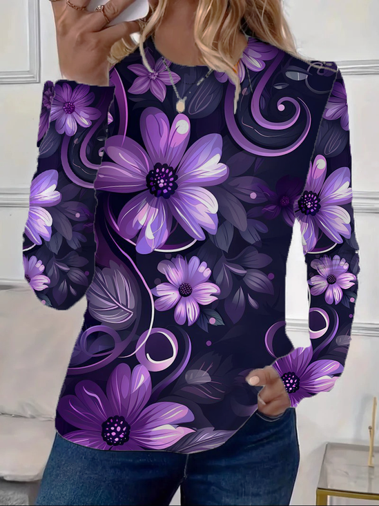 Women Floral Long Sleeve Tee T-shirt Crew Neck Printing Casual Spring/Fall Graphic Tee Top