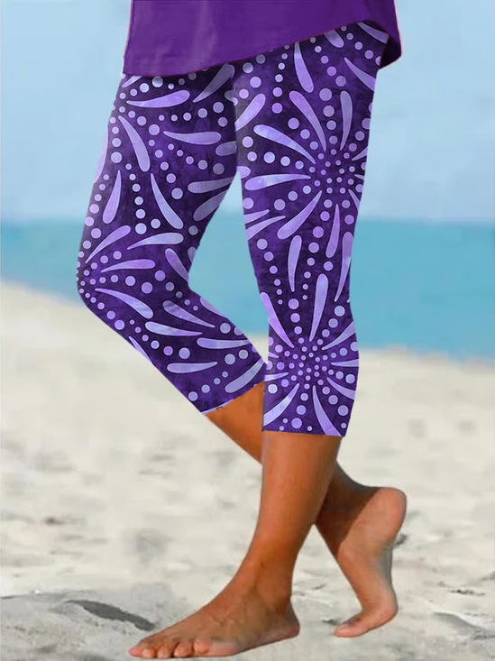 Women Abstract Capris Elastic Waist Pants Casual Summer Trousers