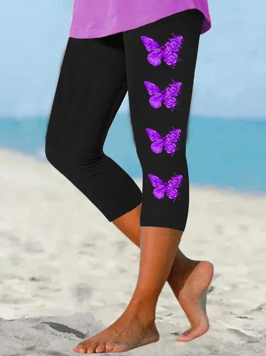 Women Butterfly Capris Elastic Waist Pants Casual Summer Trousers