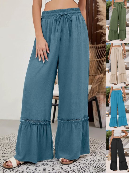 Women Plain Long Elastic Waist Pants Casual Spring/Fall Trousers