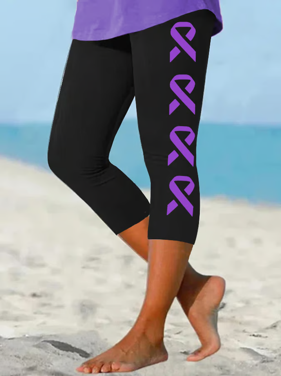 Women Geometric Capris Elastic Waist Pants Casual Summer Trousers