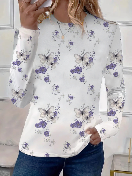 Women Floral Long Sleeve Tee T-shirt Crew Neck Printing Casual Spring/Fall Graphic Tee Top
