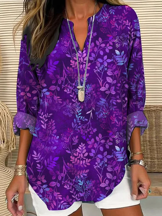 Women Floral Long Sleeve Blouse Spring/Fall Printing V Neck Daily Casual Top