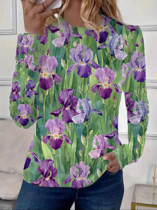 Women Floral Long Sleeve Tee T-shirt Crew Neck Printing Casual Spring/Fall Graphic Tee Top