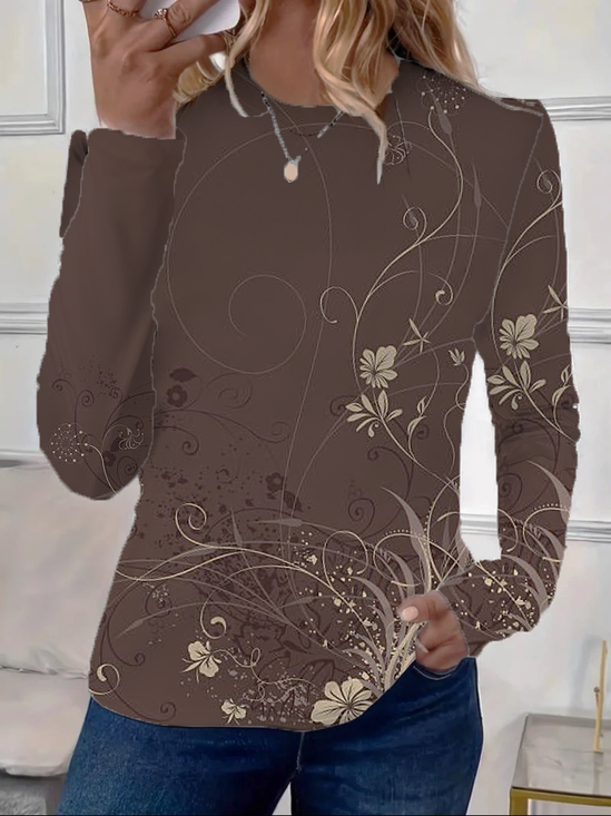 Women Floral Long Sleeve Tee T-shirt Crew Neck Printing Casual Spring/Fall Graphic Tee Top