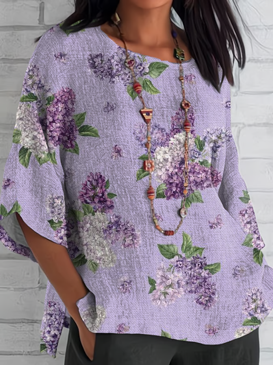 Women Floral Half Sleeve Tee T-shirt Crew Neck Casual Summer Top