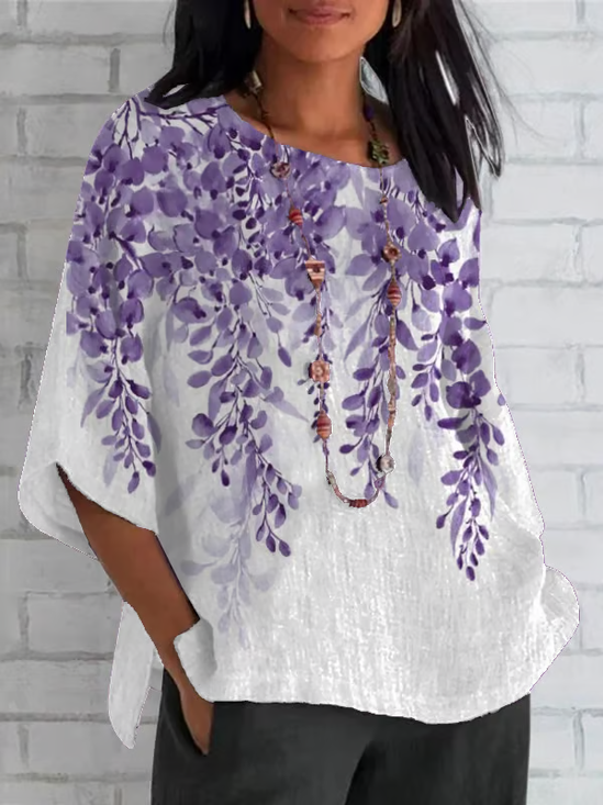 Women Floral Half Sleeve Tee T-shirt Crew Neck Casual Summer Top