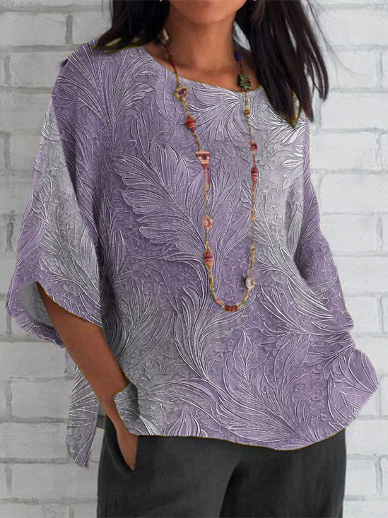 Women Floral Half Sleeve Tee T-shirt Crew Neck Casual Summer Top
