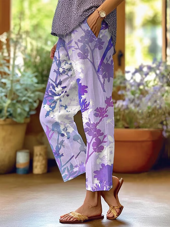Women Floral Long Pants Casual Spring/Fall Trousers