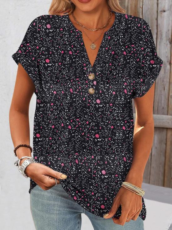 Women
                      Floral Short Sleeve Tee T-shirt V Neck Casual
                      Summer Top