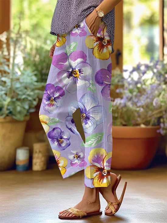Women Floral Long Pants Casual Spring/Fall Trousers