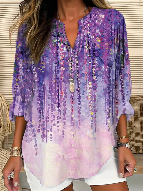 Women Abstract Long Sleeve Blouse Spring/Fall Printing V Neck Daily Casual Top