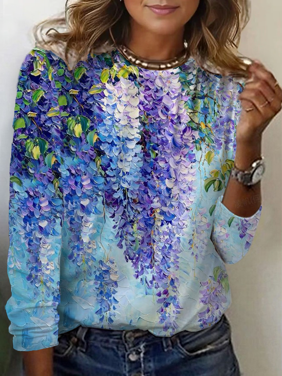 Women Floral Long Sleeve Tee T-shirt Crew Neck Printing Casual Spring/Fall Graphic Tee Top