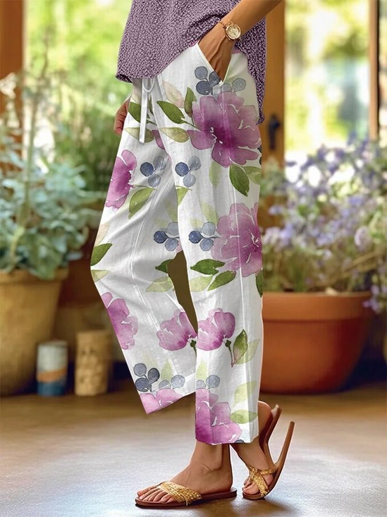 Women Floral Long Pants Casual Spring/Fall Trousers