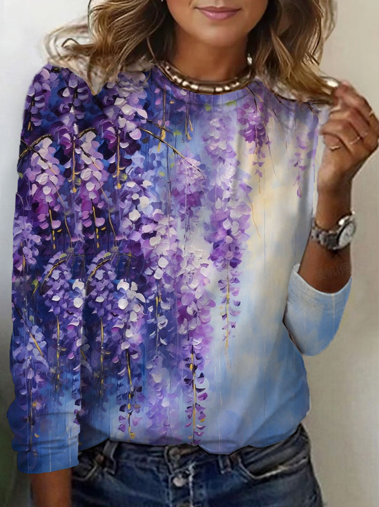 Women Floral Long Sleeve Tee T-shirt Crew Neck Printing Casual Spring/Fall Graphic Tee Top