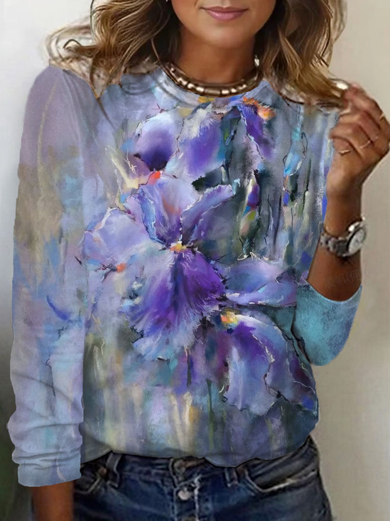Women Floral Long Sleeve Tee T-shirt Crew Neck Printing Casual Spring/Fall Graphic Tee Top