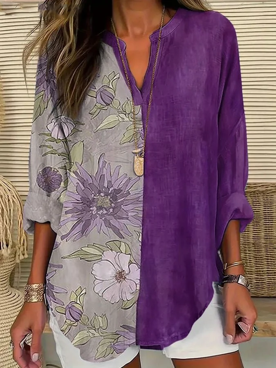 Women Floral Long Sleeve Blouse Spring/Fall Printing V Neck Daily Casual Top