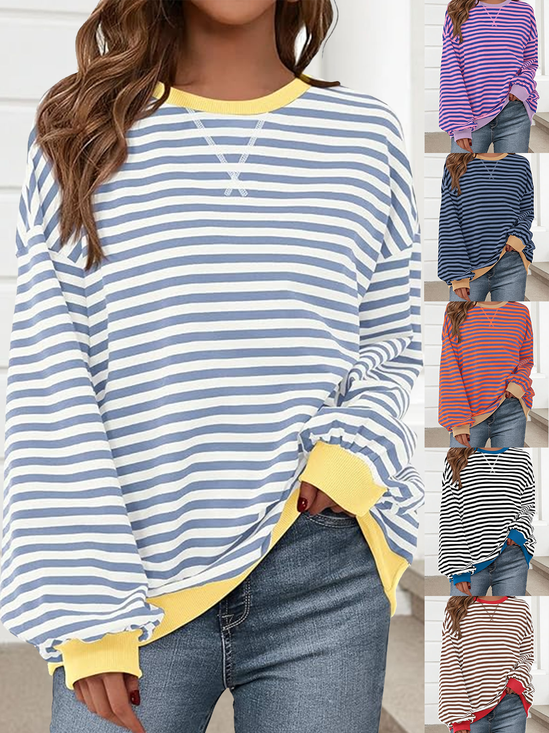 Women Striped Spring/Fall Long Sleeve Casual Daily Hoodie