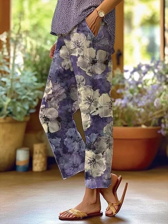 Women Floral Long Pants Casual Spring/Fall Trousers