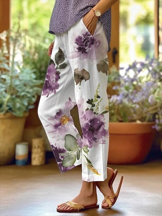 Women Floral Long Pants Casual Spring/Fall Trousers
