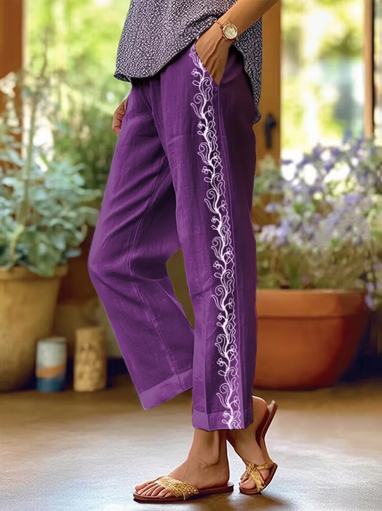 Women Floral Long Pants Casual Spring/Fall Trousers