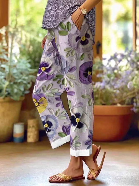 Women Floral Long Pants Casual Spring/Fall Trousers
