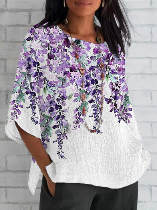 Women Floral Half Sleeve Tee T-shirt Crew Neck Casual Summer Top