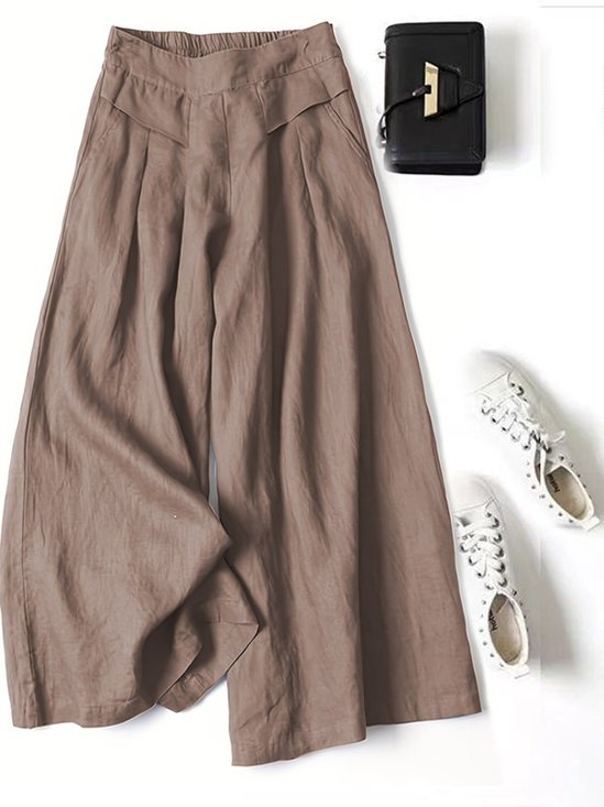 Women Plain Long Elastic Waist Pants Casual Spring/Fall Trousers