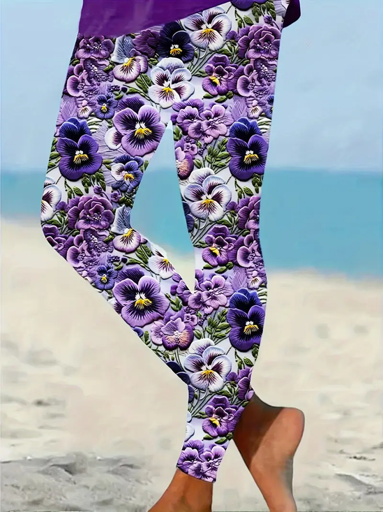 Women Floral Casual All Season Printing Long Leggings
