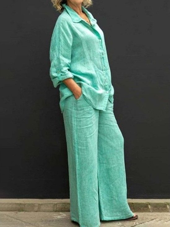 Women Plain Adjustable Strap Two-Piece Set Daily Long Sleeve Casual Spring/Fall Top With Pants Matching Set