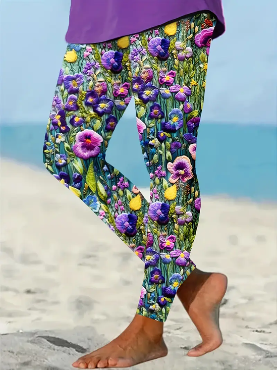Women Floral Casual All Season Printing Long Leggings
