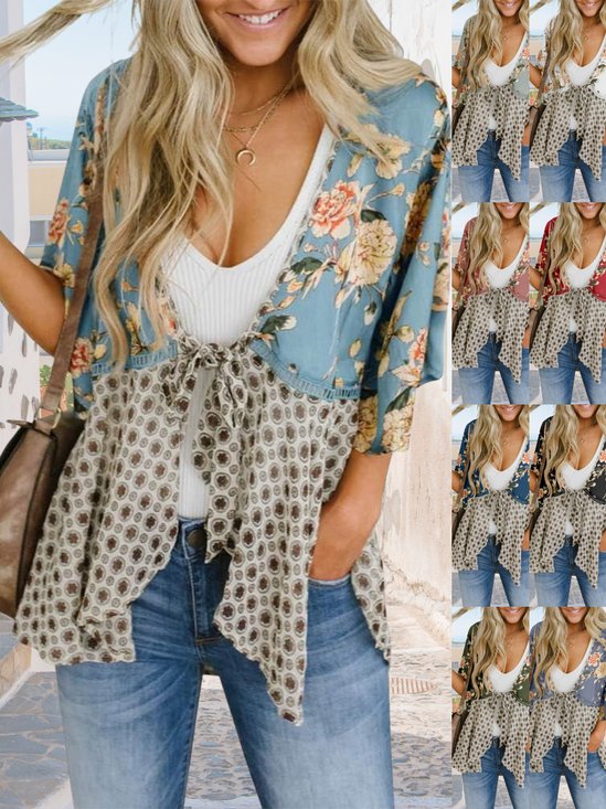 Women Geometric Spring/Fall Cover-up Sexy Printing Lightweight Cardigan