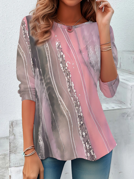 Women Abstract Long Sleeve Tee T-shirt Crew Neck Printing Casual Spring/Fall Tunic Top