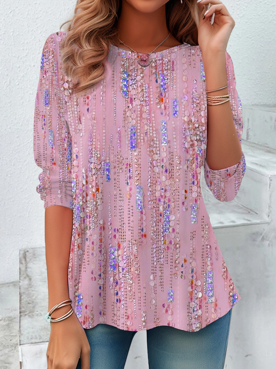 Women Abstract Long Sleeve Tee T-shirt Crew Neck Printing Casual Spring/Fall Tunic Top