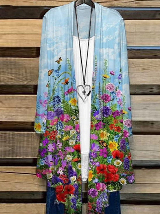 Women Floral Spring/Fall Cover-up Casual Lightweight Cardigan