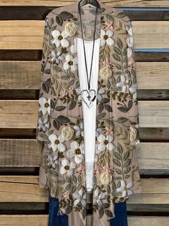 Women Floral Spring/Fall Cover-up Casual Lightweight Cardigan