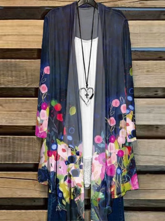 Women Floral Spring/Fall Cover-up Casual Lightweight Cardigan
