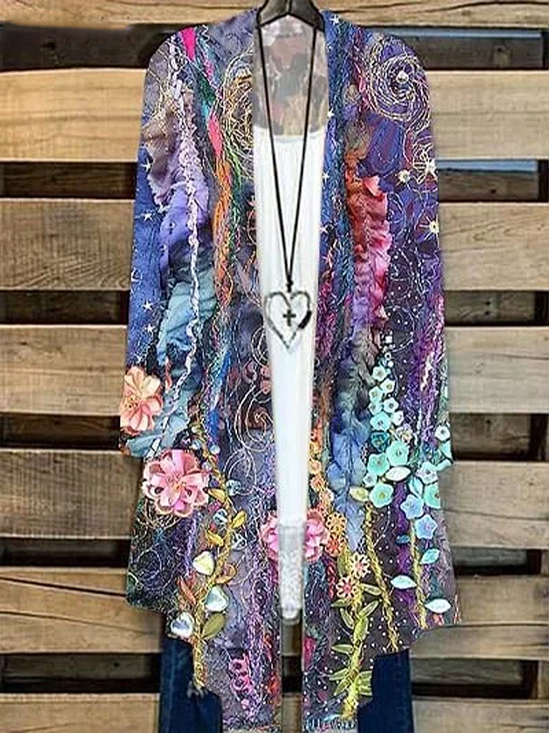 Women Floral Spring/Fall Cover-up Casual Lightweight Cardigan