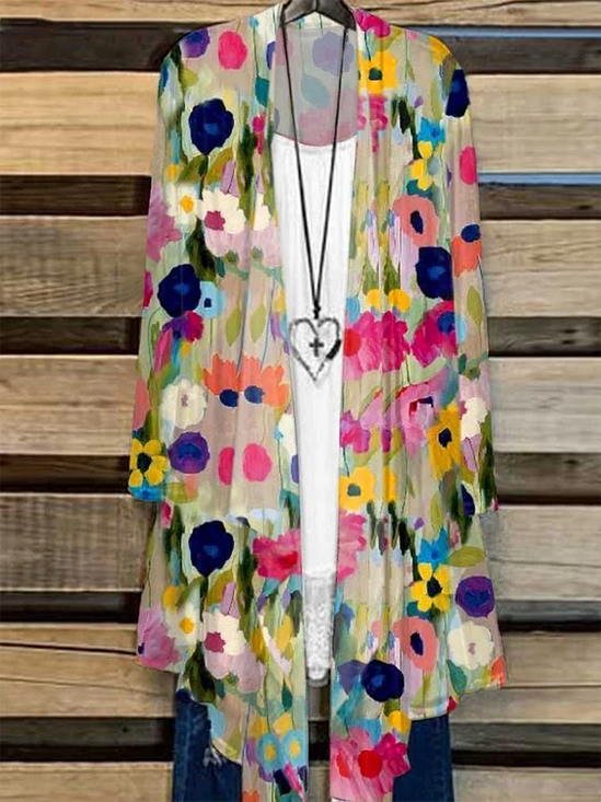 Women Floral Spring/Fall Cover-up Casual Lightweight Cardigan