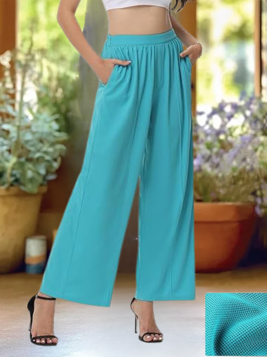 Women Plain Long Elastic Waist Pants Casual Spring/Fall Trousers