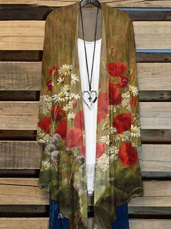 Women Floral Spring/Fall Cover-up Casual Lightweight Cardigan