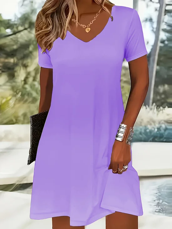 Women Little Black Dress Plain Short Sleeve Summer Dress V Neck Daily Casual Midi Fit & Flare Dress A-Line Dress
