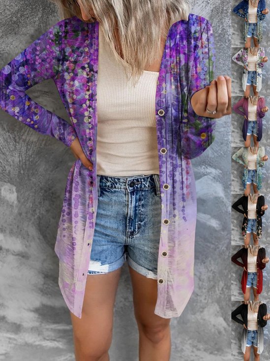 Women Geometric Spring/Fall Cover-up Sexy Printing Lightweight Cardigan