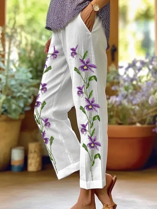Women Floral Long Pants Casual Spring/Fall Trousers